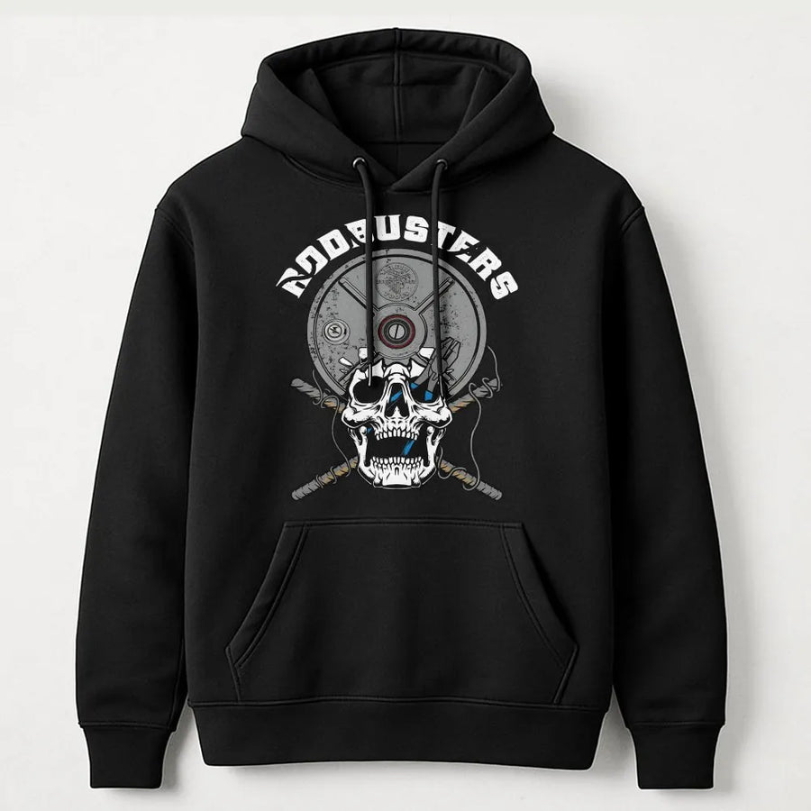 Rodbuster Hoodie | Ironworker Skull Graphic | Premium Cotton Blend | Gift For Ironworker Husband & Blue Collar Trade Union Proud