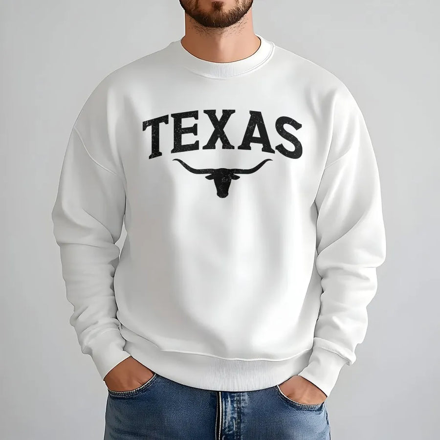 Texas Sweatshirt | Retro Longhorn Graphic Sweatshirt | Premium Cotton Blend | Southern Cowboy Gift for Men and Women