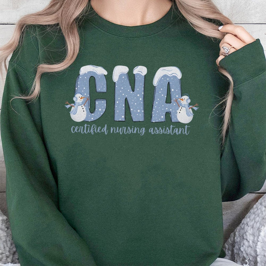 CNA Christmas Sweatshirt | Cute Snowman Nursing Graphic | Premium Cotton Blend Crewneck | Gift for Certified Nursing Assistant Nurse Apparel