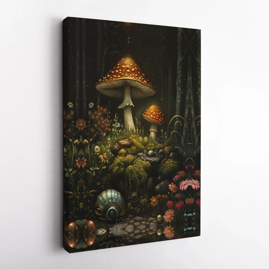 Magical Forest Mushroom Canvas Print | Dark Cottagecore Enchanted Woodland Wall Art | 1.25 Inch Gallery Wrap | Gift for Nature Lovers