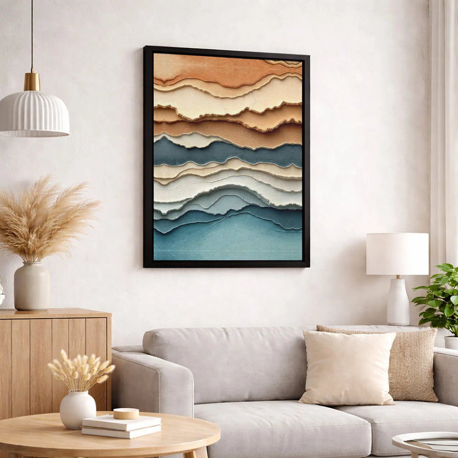 Abstract Landscape Canvas Print | Layered Earth And Sea Torn Paper Art | Premium Fade-Resistant Gallery Wrap | Modern Home Decor Wall Art