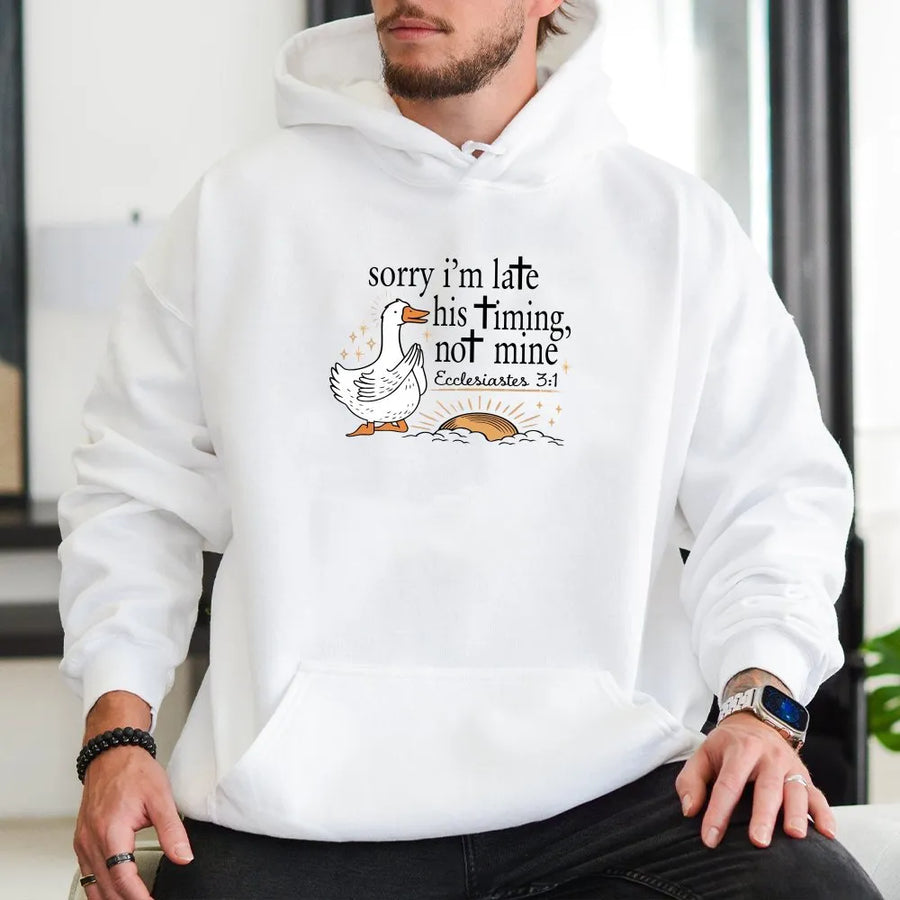 Christian Goose Hoodie | Funny Bible Verse 'His Timing Not Mine' | Premium Comfort Colors Cotton Tee | Religious Faith Based Gift for Women