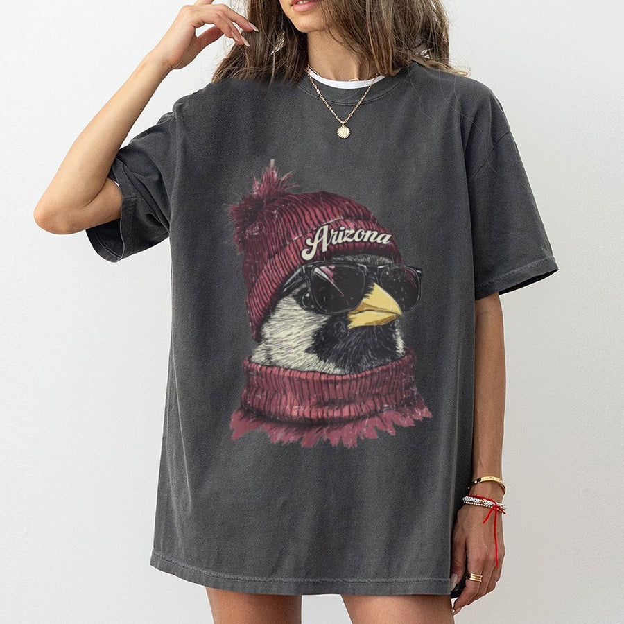Arizona Cardinal Bird In Beanie And Sunglasses T-Shirt