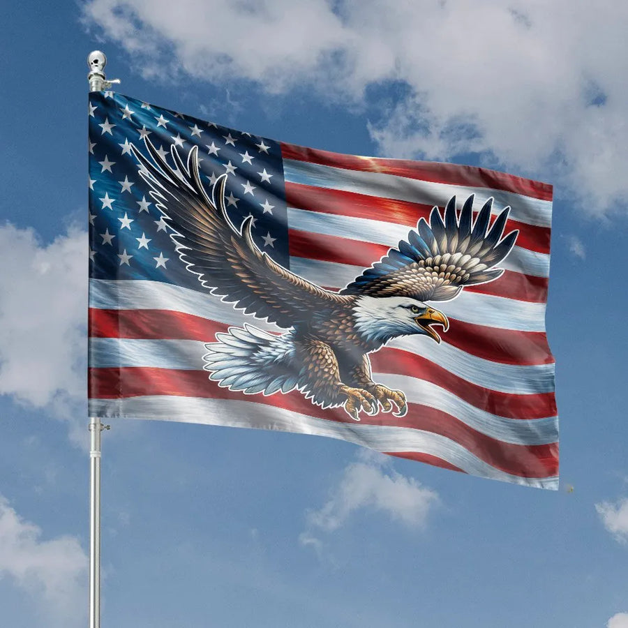 Patriotic American Flag House Flag | Flying Bald Eagle USA Design | Weather-Resistant Polyester | Outdoor Yard Decor Gift for Veterans