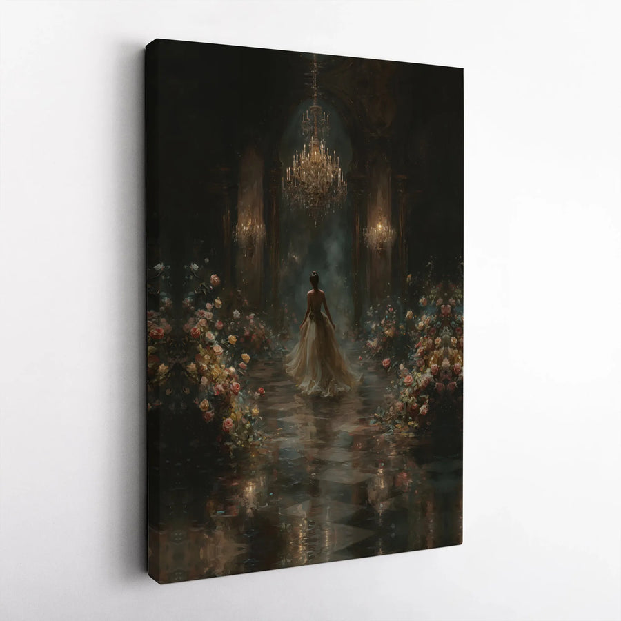 Dark Academia Wall Art Canvas Print | Enchanted Ballroom Floral Painting | Premium Gallery Wrapped Canvas | Collector's Gothic Home Decor