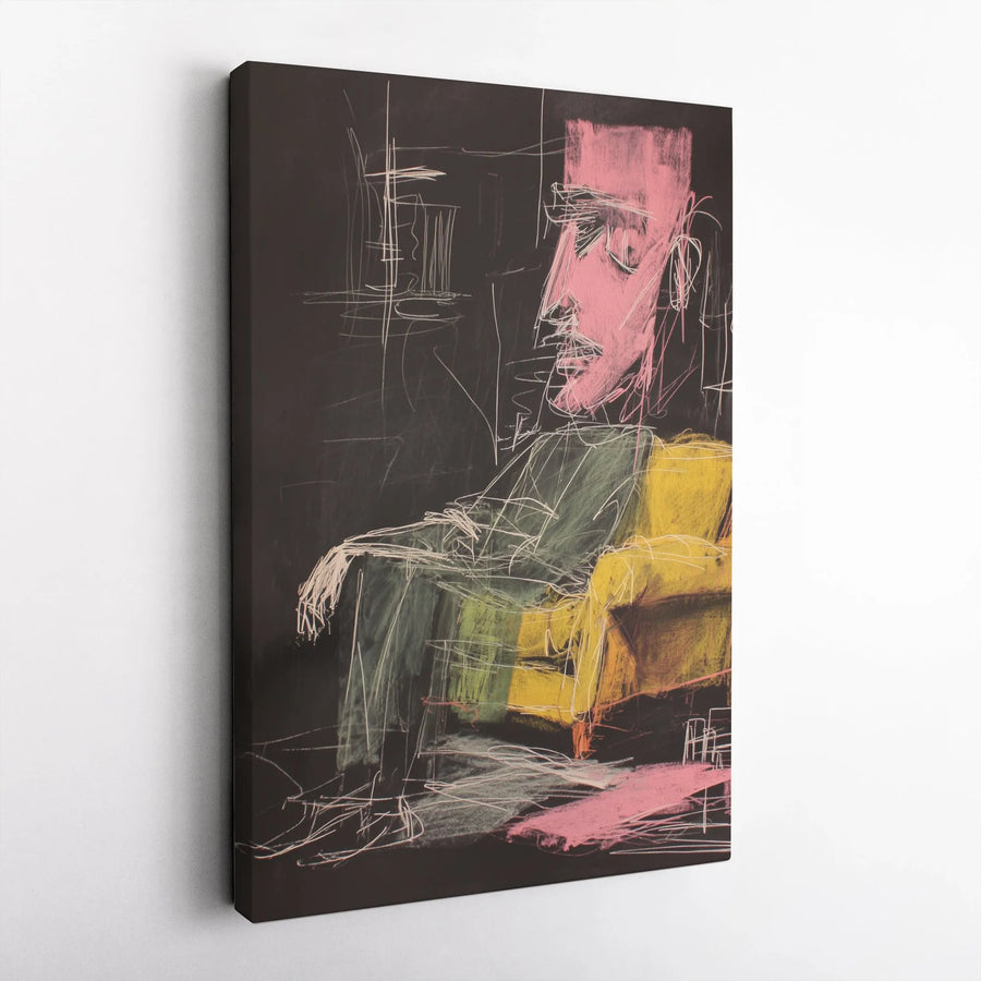 Abstract Man Sitting in Chair Canvas Print | Modern Sketch Wall Art | Gallery-Quality Premium Fabric | Unique Home Office Decor Gift