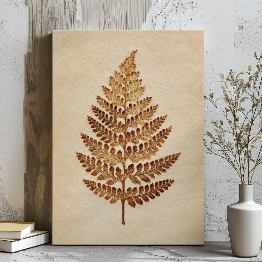 Vintage Fern Botanical Canvas Print | Pressed Leaf Wall Art | Gallery Wrapped Premium Decor | Nature Inspired Gift for Home Office