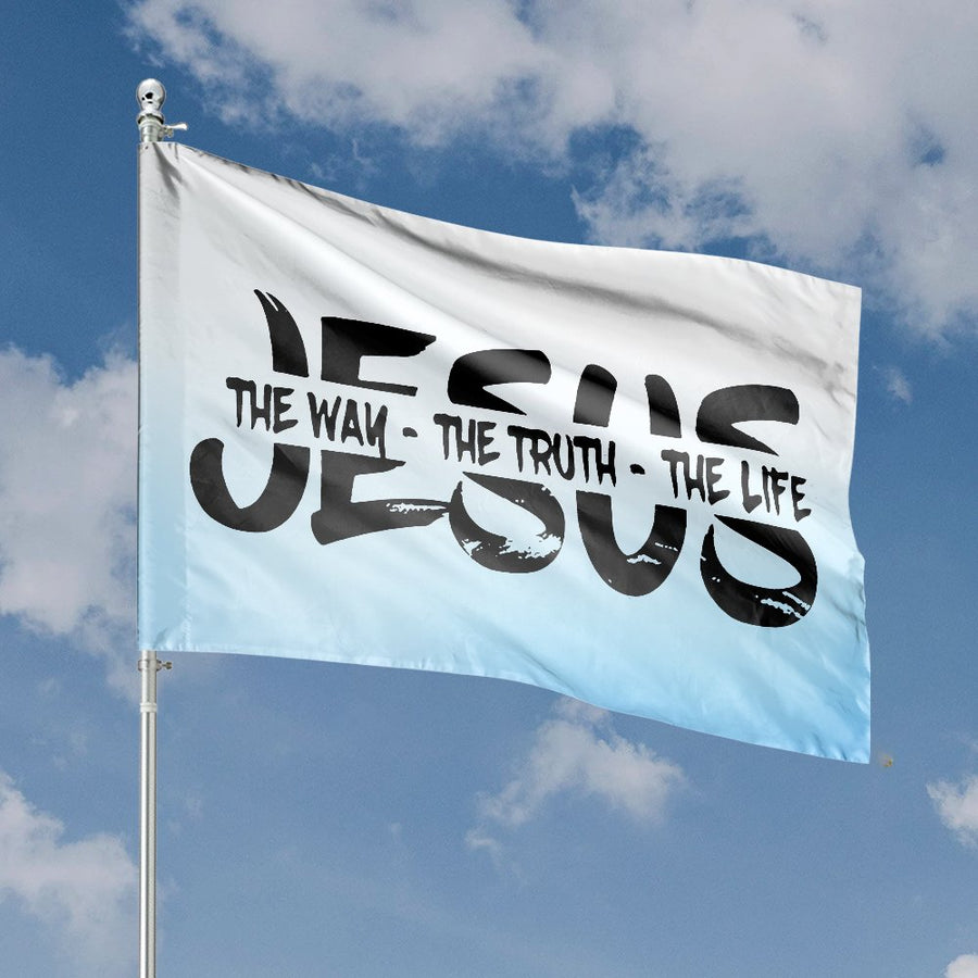 Jesus The Way The Truth The Life Flag | Christian Bible Verse Home Decor | Weather-Resistant Polyester | Faith-Based Housewarming Gift