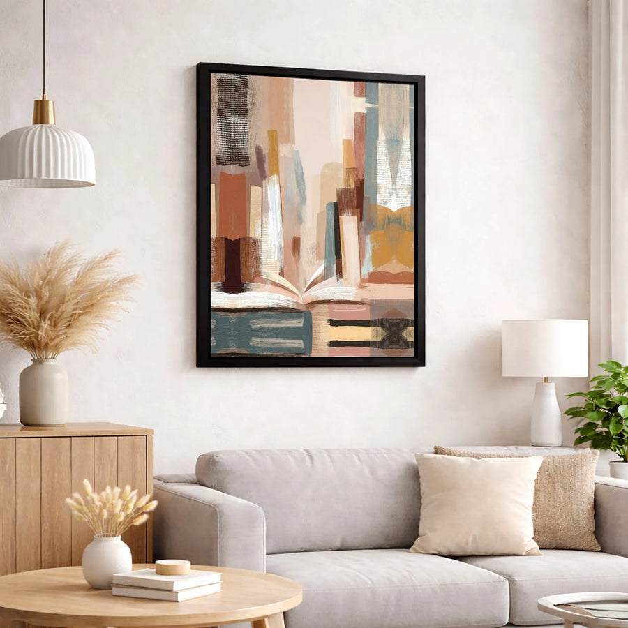 Abstract Book Canvas Wall Art | Mid-Century Modern Library Print | Premium Gallery-Wrapped 1.25" Profile | Earthy Tones Decor for Home Office