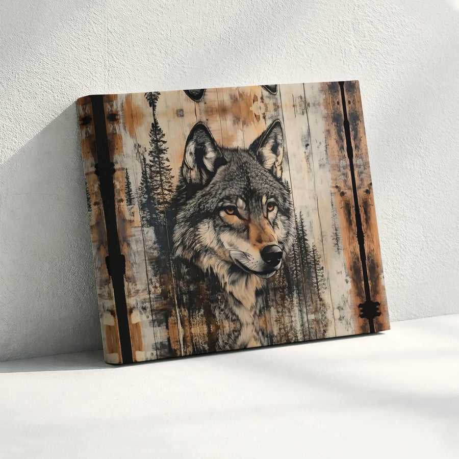 Wolf Wall Art | Rustic Pine Forest Canvas Print | 1.25 Inch Premium Gallery Wrap | Wildlife Home Decor for Living Room Gift