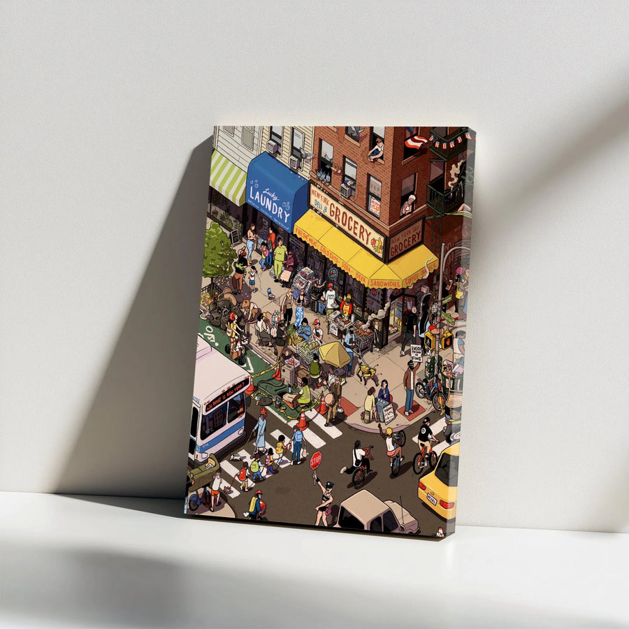 New York City Street Scene Canvas Print | Detailed Isometric Illustration | Premium Thick Gallery Wrap | Urban Art Collector Gift for Home or Office Decor