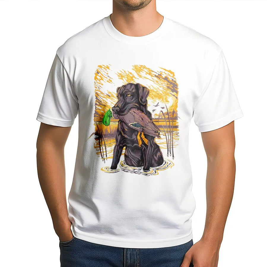 Duck Hunting Dog T-Shirt | Labrador Retriever with Duck Graphic | Premium Cotton Tee | Gift for Hunter & Outdoorsman