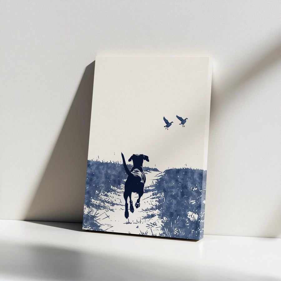 Hunting Dog Wall Art Canvas | Minimalist Labrador Pointer Field Scene | Premium Gallery Wrap Print | Gift for Hunter or Dog Lover