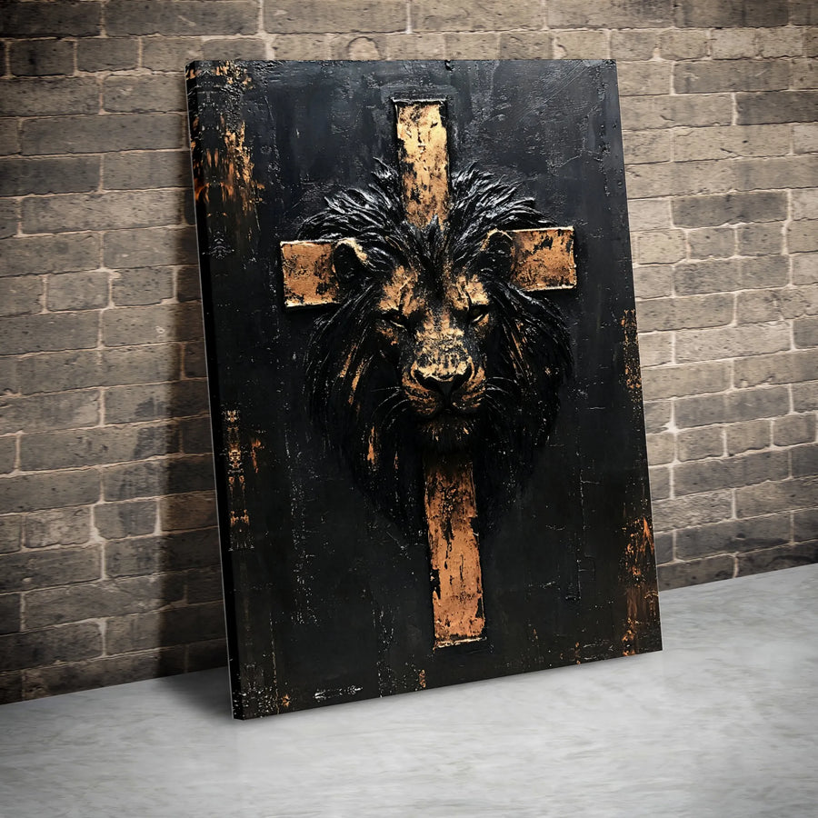 Lion of Judah Canvas Wall Art | Christian Cross Religious Decor | 1.25-Inch Gallery Wrap Print | Spiritual Gift for Home or Office