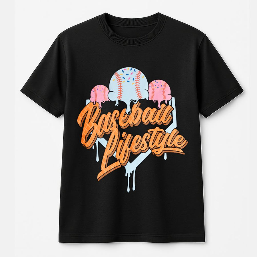 Baseball Lifestyle T-Shirt | Retro Ice Cream Baseball Design | 100% Premium Cotton | Game Day Apparel for Baseball Fans and Players