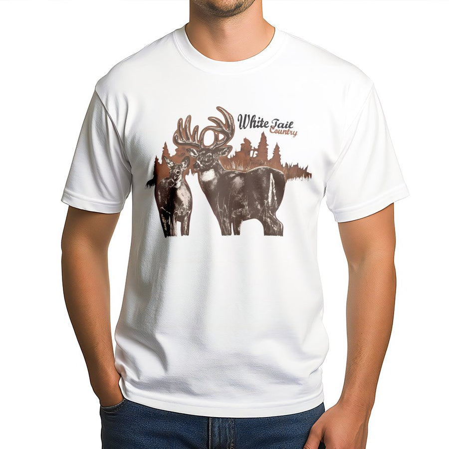 Whitetail Deer Graphic T-Shirt | Buck and Doe Nature Silhouette | Premium Cotton Wildlife Apparel | Hunting Gift for Outdoorsmen and Nature Lovers