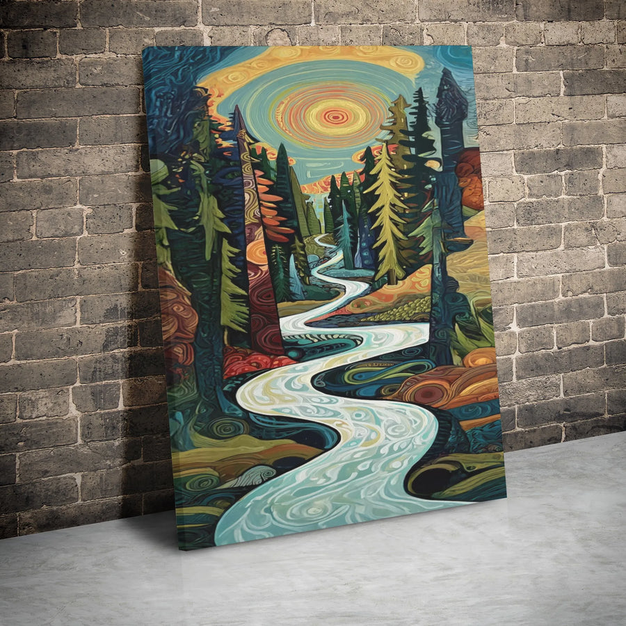 Psychedelic Forest Canvas Print | Winding River Surreal Landscape Art | Premium Gallery Wrapped Wall Decor | Unique Gift for Nature Lovers