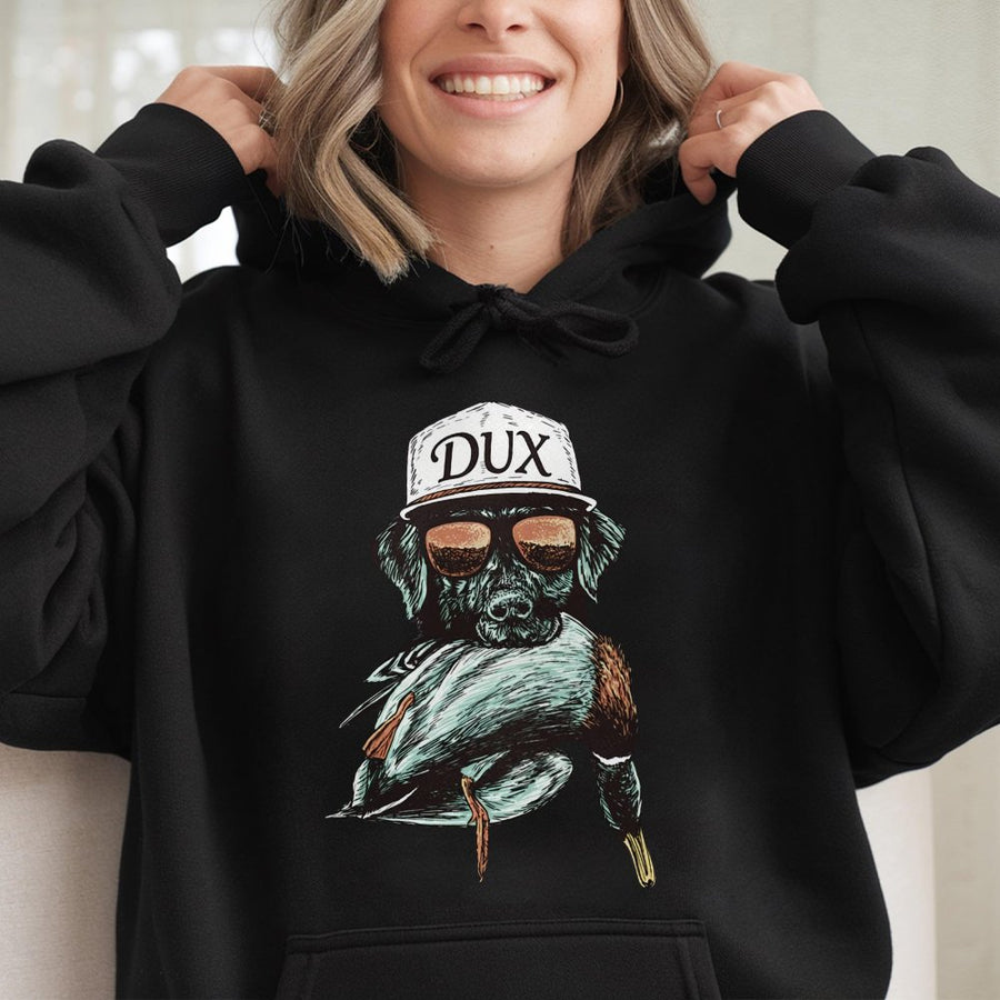 Labrador Duck Hunting Hoodie | Cool DUX Retriever Graphic | Premium Cotton Blend Sweatshirt | Wildlife Waterfowl Gift for Hunters
