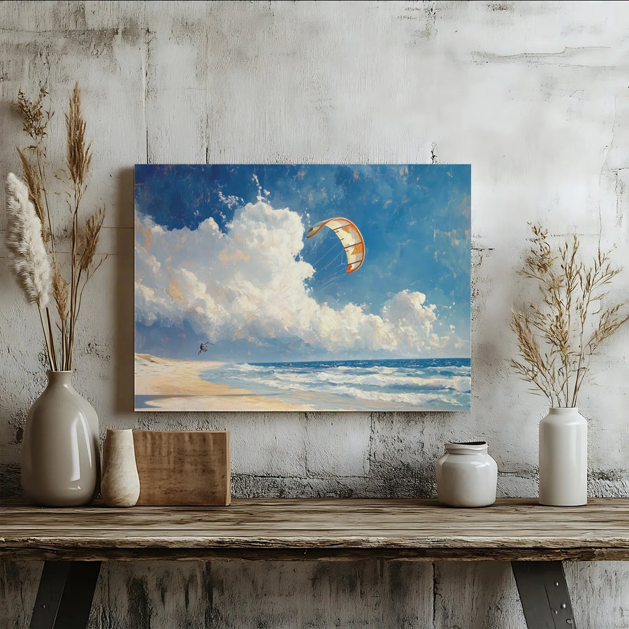 Kitesurfing Ocean Beach Wall Art | Impressionist Seascape Canvas Print | 1.25” Gallery Wrap | Coastal Decor Gift for Water Sports Lovers
