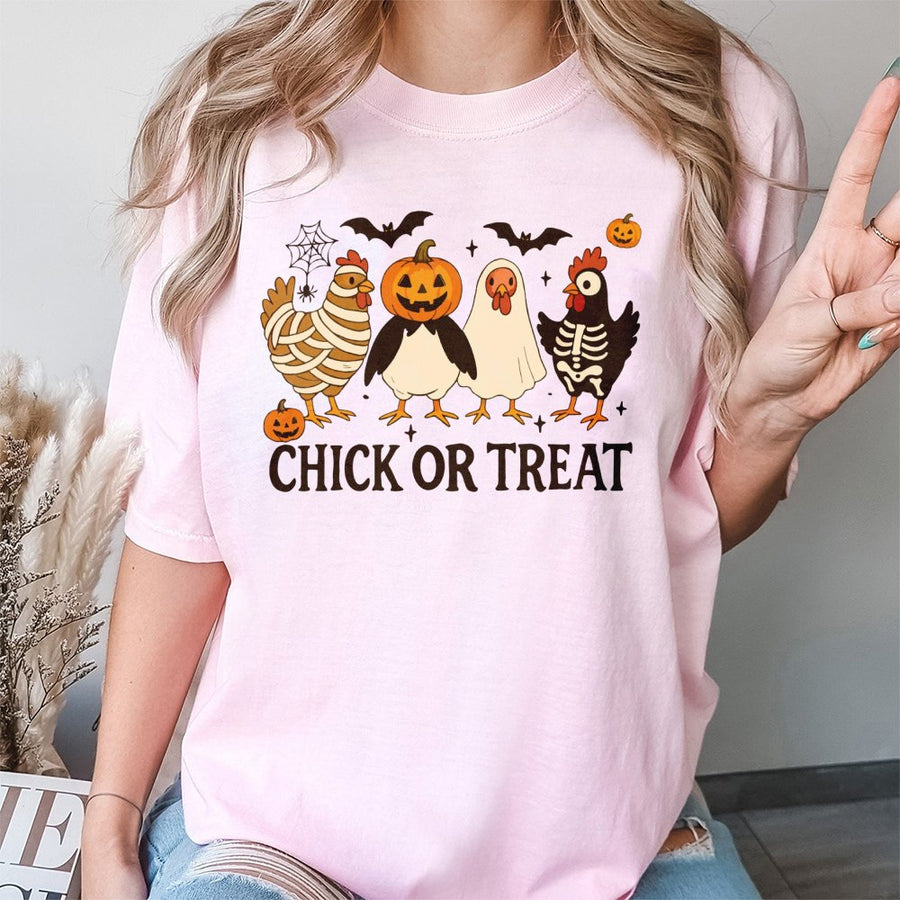 Chick Or Treat Halloween T-Shirt | Funny Spooky Chicken Costume Graphic | Premium 100% Cotton | Cute Animal Lover Gift For Women And Men