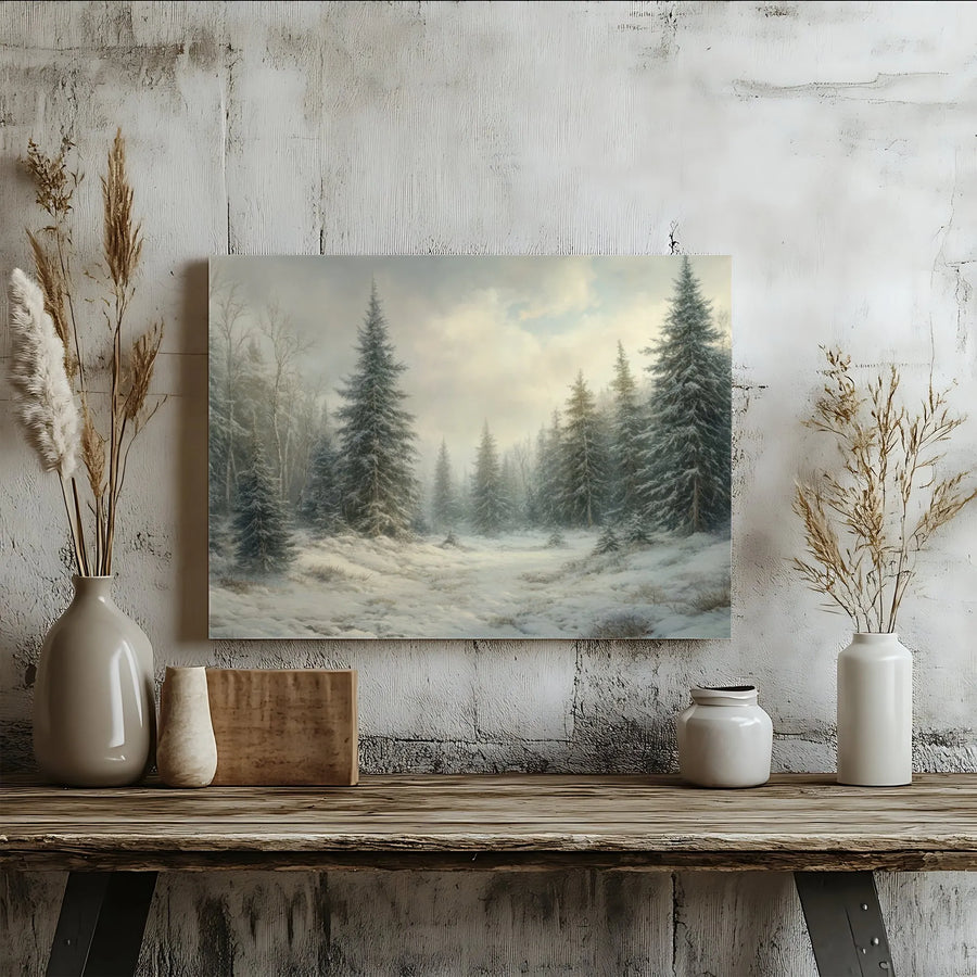 Winter Forest Snowy Landscape Canvas | Realistic Pine Tree Wall Art | Premium Gallery Wrapped 1.25" Profile | Serene Nature Decor for Living Room