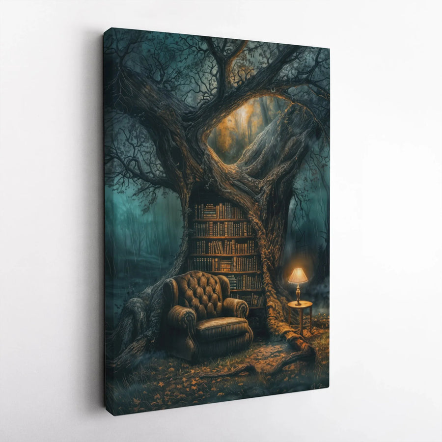 Enchanted Tree Library Canvas Print | Cozy Reading Nook Fantasy Wall Art | Gallery Quality 1.25" Profile | Whimsical Home Decor Gift for Book Lovers