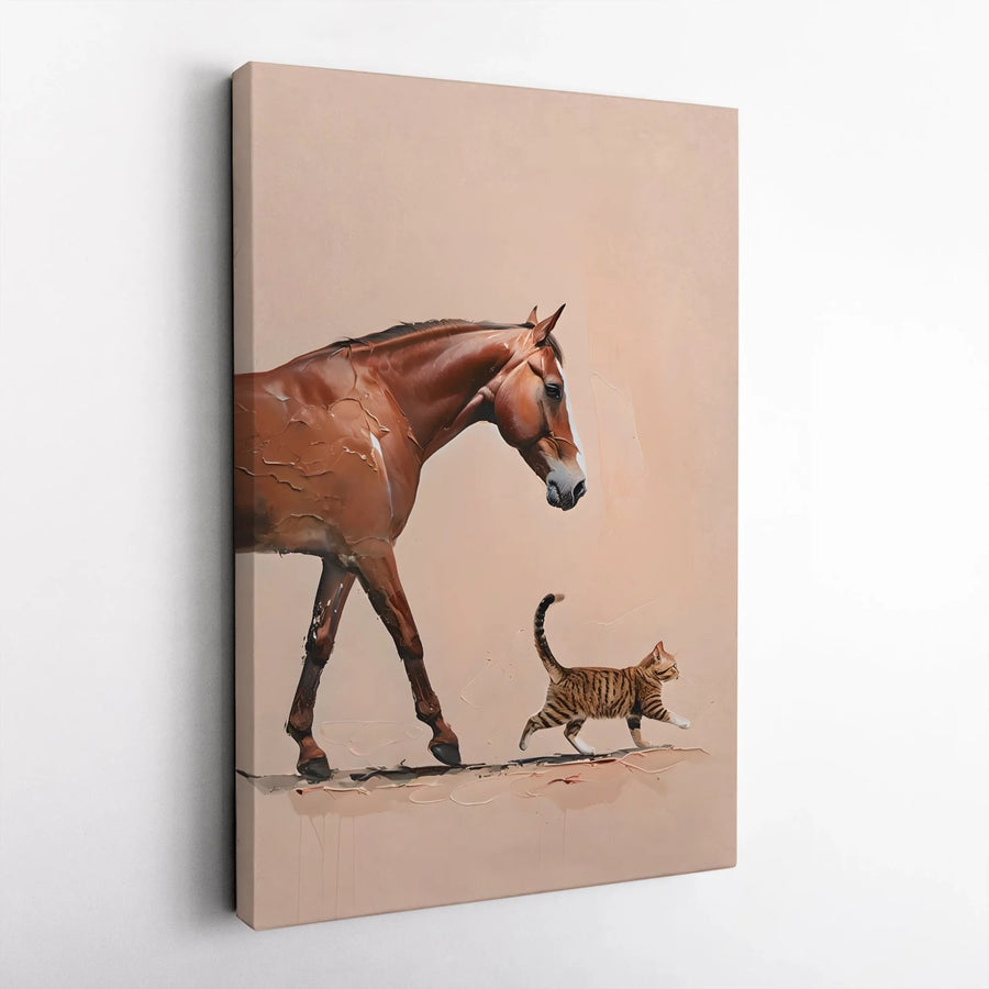 Horse and Cat Wall Art | Modern Farmhouse Animal Painting | Premium Gallery-Wrapped Canvas Print | Rustic Equestrian Decor Gift