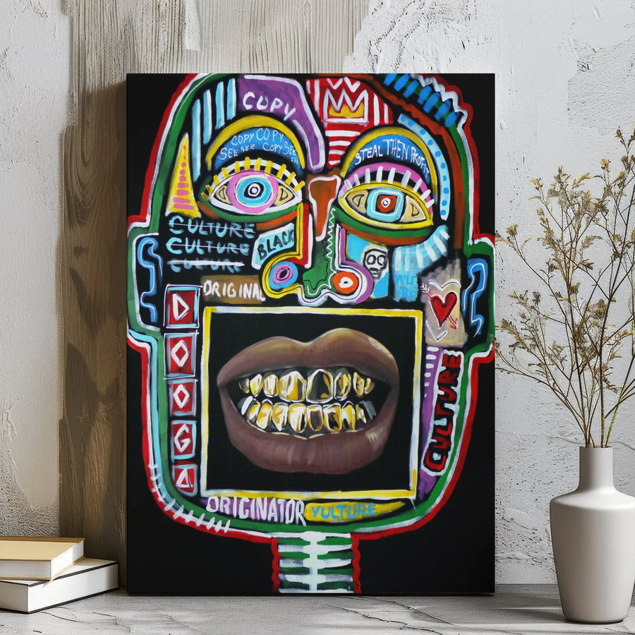 Neo-Expressionist Graffiti Canvas Art | Abstract Street Culture Portrait | Premium Gallery Wrap Wall Decor | Edgy Modern Urban Home Office Gift