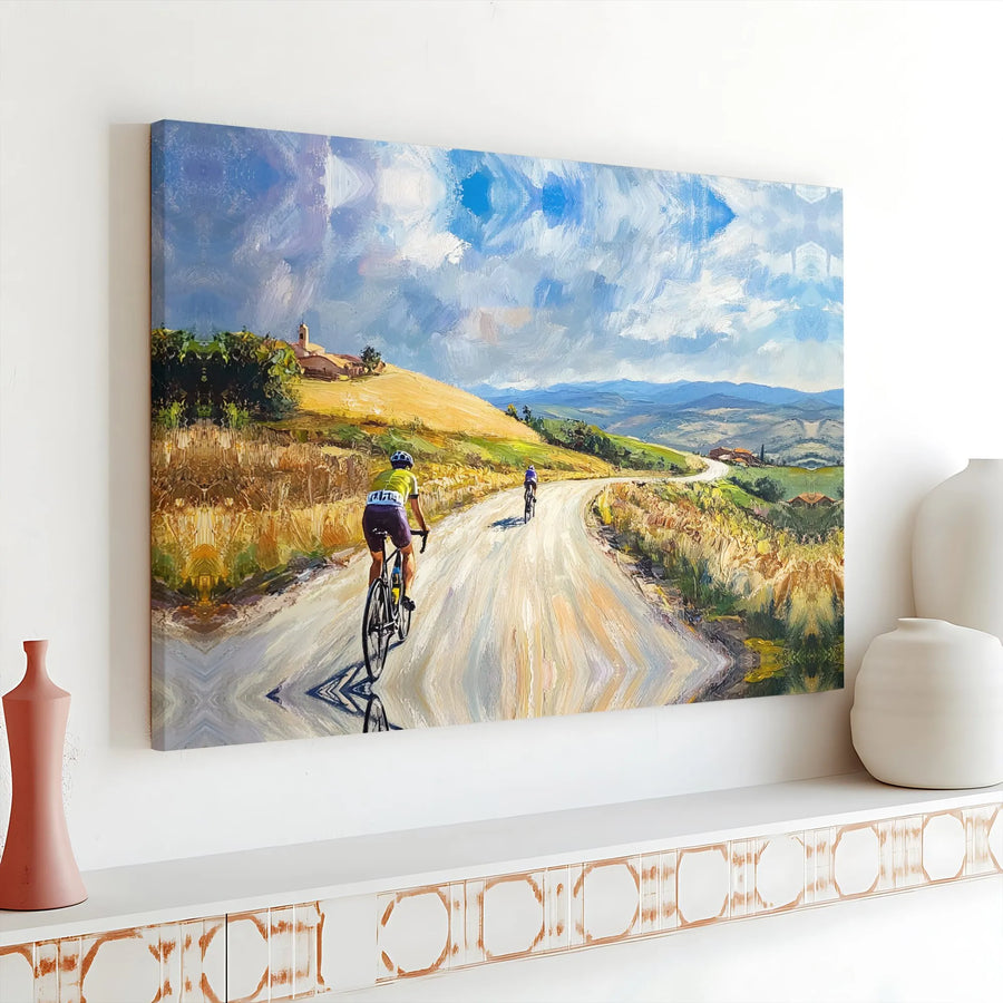 Cycling Wall Art | Impressionist Countryside Road Canvas Print | 1.25 Inch Gallery Wrap | Gift for Cyclist or Sports Enthusiast