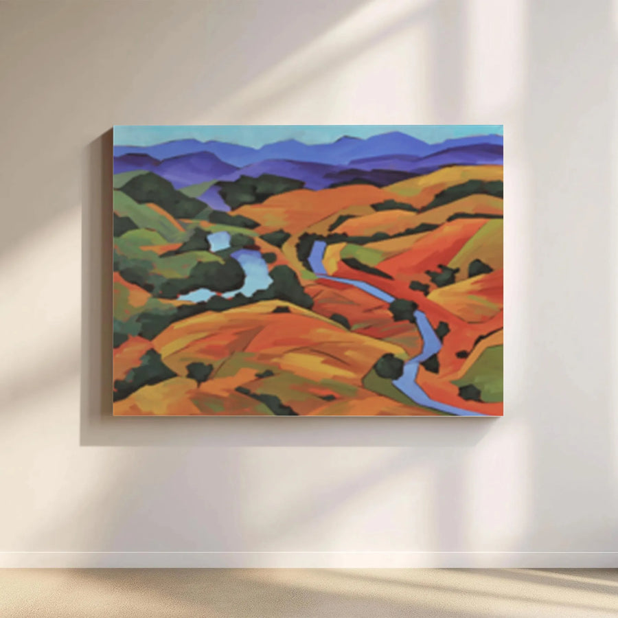 Abstract Rolling Hills Canvas Print | Vibrant River Valley Landscape Painting | Premium Thick Gallery Wrap Canvas | Modern Living Room Wall Decor