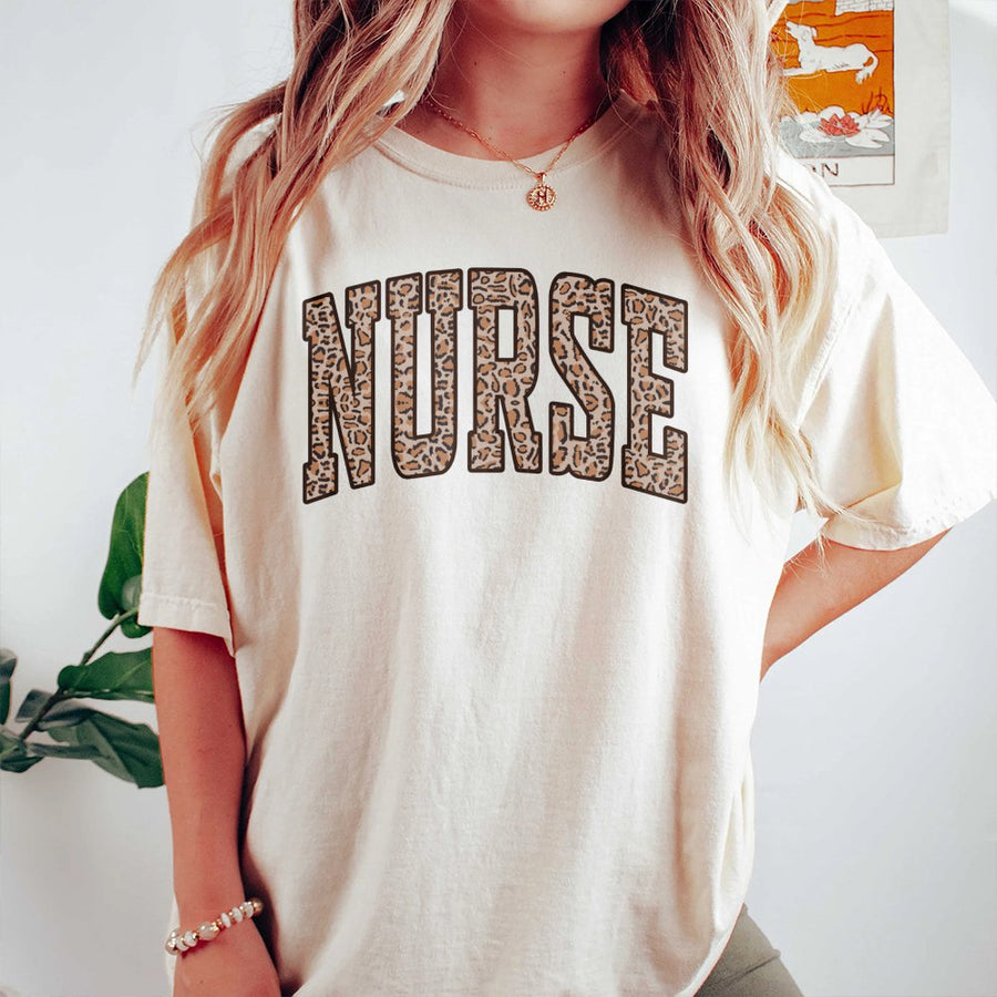 Nurse T-Shirt | Trendy Leopard Print Text | 100% Premium Cotton | Cute Nursing School Gift for RN LPN Students