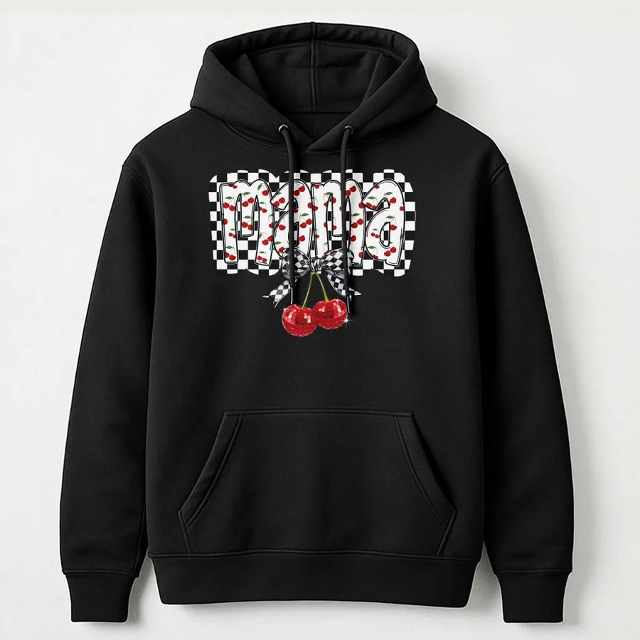 Mama Cherry Hoodie | Checkered Coquette Bow Design | Premium Cotton Blend | Aesthetic Mom Gift for Mother's Day 2026