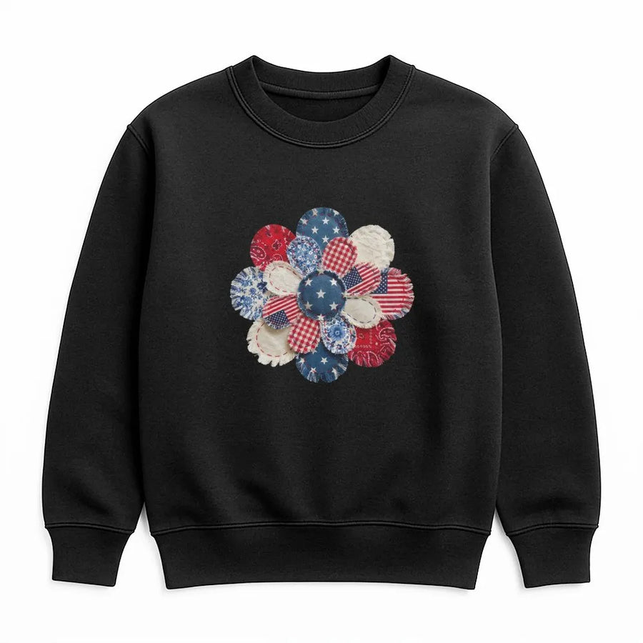 Patriotic Patchwork Flower Sweatshirt | Americana Quilt Style Graphic | Premium Comfort Colors Tee | 4th of July Gift for Women