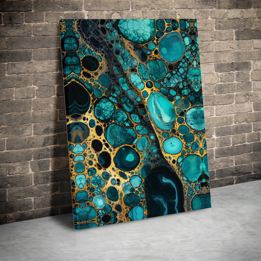 Abstract Turquoise and Gold Canvas Wall Art | Fluid Geode Marble Print | Premium 1.25 Inch Gallery Wrap | Modern Home Office Decor Gift
