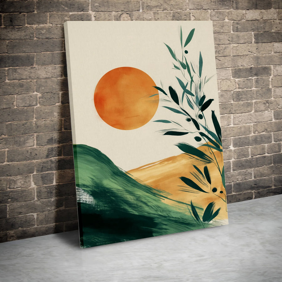 Abstract Sun Vertical Canvas | Minimalist Botanical Landscape Art | Premium Thick Gallery Wrap Print | Modern Home Decor Gift