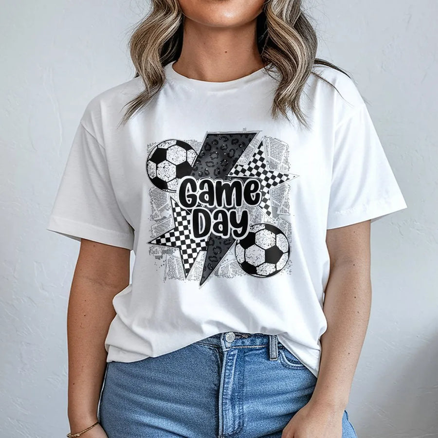 Soccer Game Day Graphic Tee | Checkered Star & Leopard Print Design | Soft Cotton Shirt | Game Day Gift for Soccer Mom