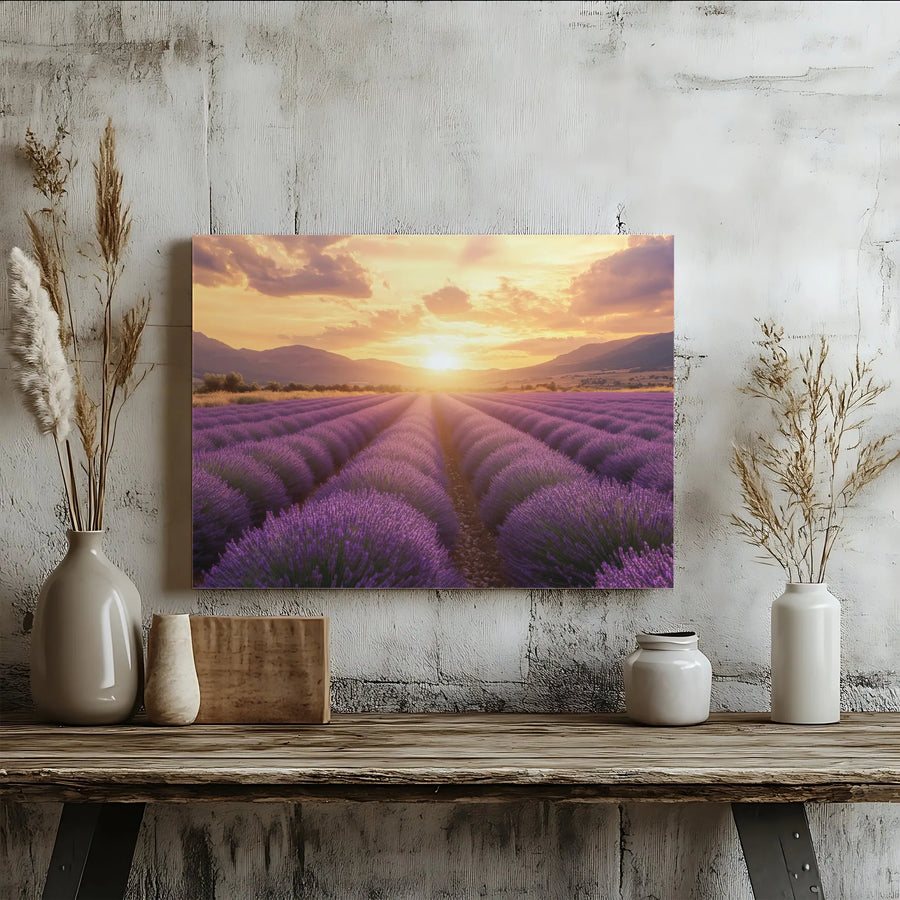 Lavender Field Canvas Wall Art | Serene Sunset Landscape Photography | Premium Gallery Wrap Print | Modern Farmhouse Living Room Decor Gift