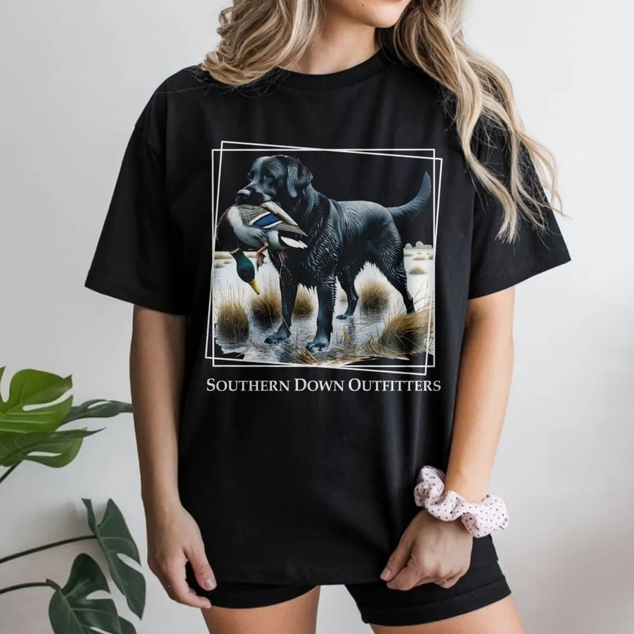 Black Labrador Duck Hunting T-Shirt | Retriever Waterfowl Design | Premium Cotton Apparel | Gift for Hunter & Outdoorsman