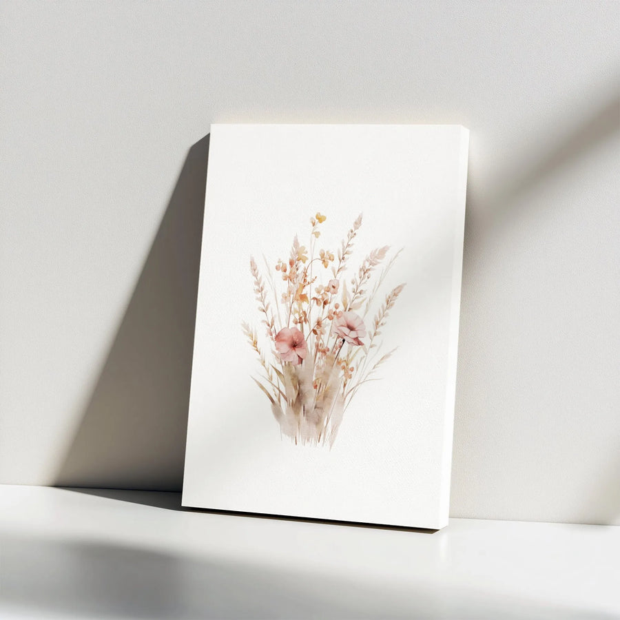 Watercolor Wildflower Bouquet Canvas | Neutral Pampas Grass Floral Wall Art | Premium Gallery Wrap Print | Modern Boho Home Decor Gift