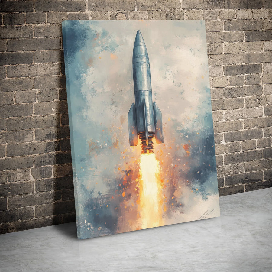 Rocket Ship Wall Art | Abstract Space Launch Canvas Print | 1.25 Inch Gallery Wrap | Modern Office & Boys Room Decor Gift