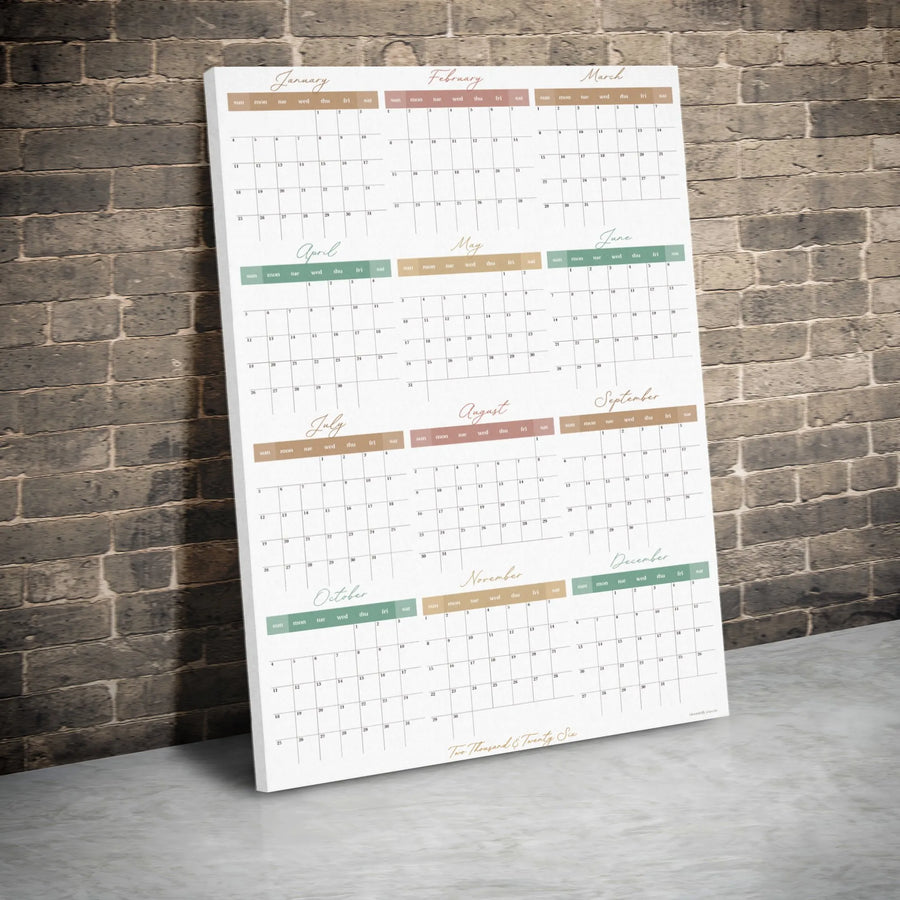 2026 Yearly Wall Calendar Canvas | Minimalist Neutral Design | Premium Gallery-Wrap Profile | Home Office Wall Art Decor