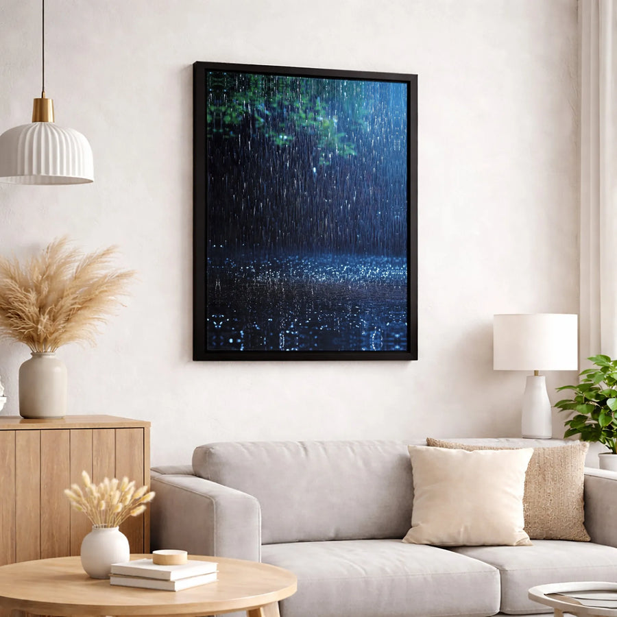 Midnight Rain Canvas Wall Art | Moody Stormy City Night Reflection | Premium Gallery Wrapped Print | Atmospheric Home & Office Decor Gift