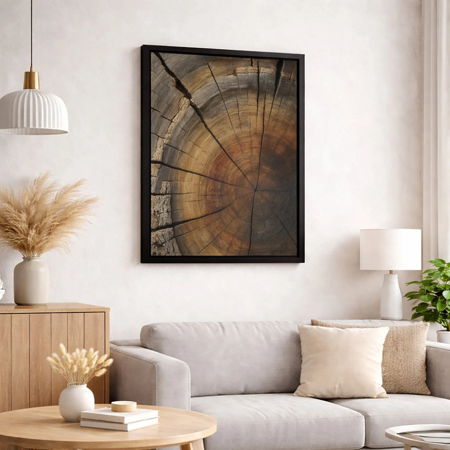 Tree Rings Canvas Wall Art | Rustic Wood Grain Cross-Section Print | 1.25-Inch Gallery Wrap | Modern Farmhouse Home Decor