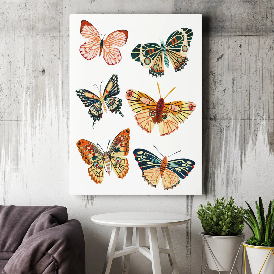 Butterfly Wall Art Print | Colorful Vintage Moth Illustration | Premium Gallery Canvas | Botanical Home Decor Gift for Nature Lovers
