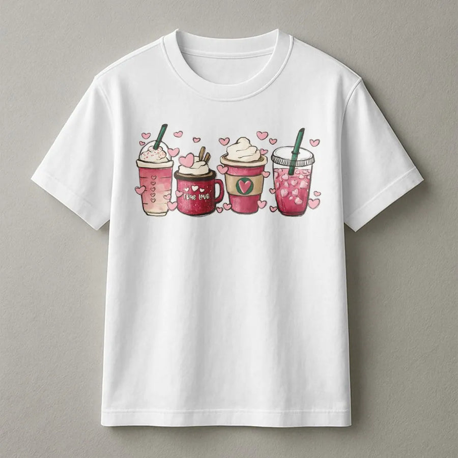Valentine Coffee T-Shirt | Heart Mug & Latte Graphic Print | Premium Soft Cotton Tee | Cute Valentines Day Gift For Coffee Lovers