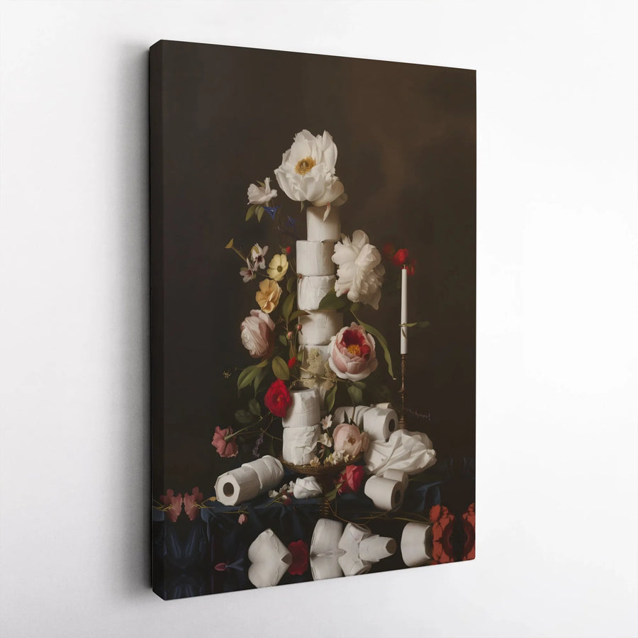 Toilet Paper Still Life Canvas Art | Dutch Masterpiece Parody Print | Premium Gallery Wrapped Canvas | Funny Bathroom Collector's Gift