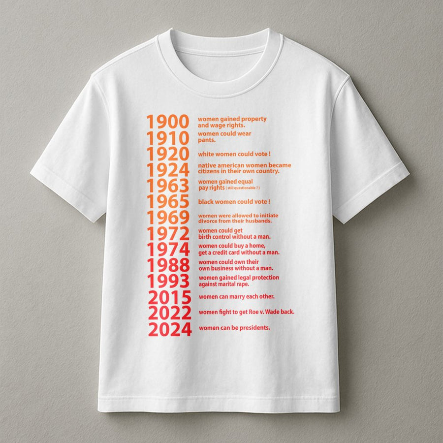 Feminist History Timeline T-Shirt | Women's Rights Milestone Graphic | Premium Cotton Unisex Tee | Empowering Birthday Gift for Women & Activists