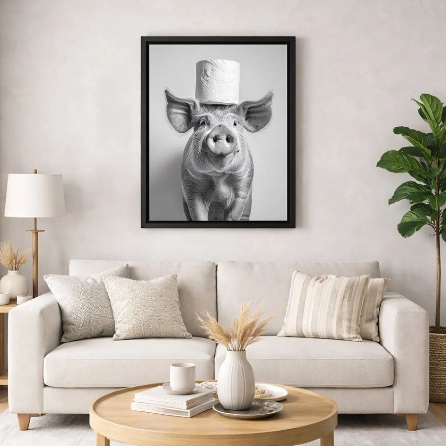 Funny Pig Canvas Wall Art | Bathroom Humor Toilet Paper Decor | Gallery Quality 1.25" Profile | Whimsical Farmhouse Gift for Home Office