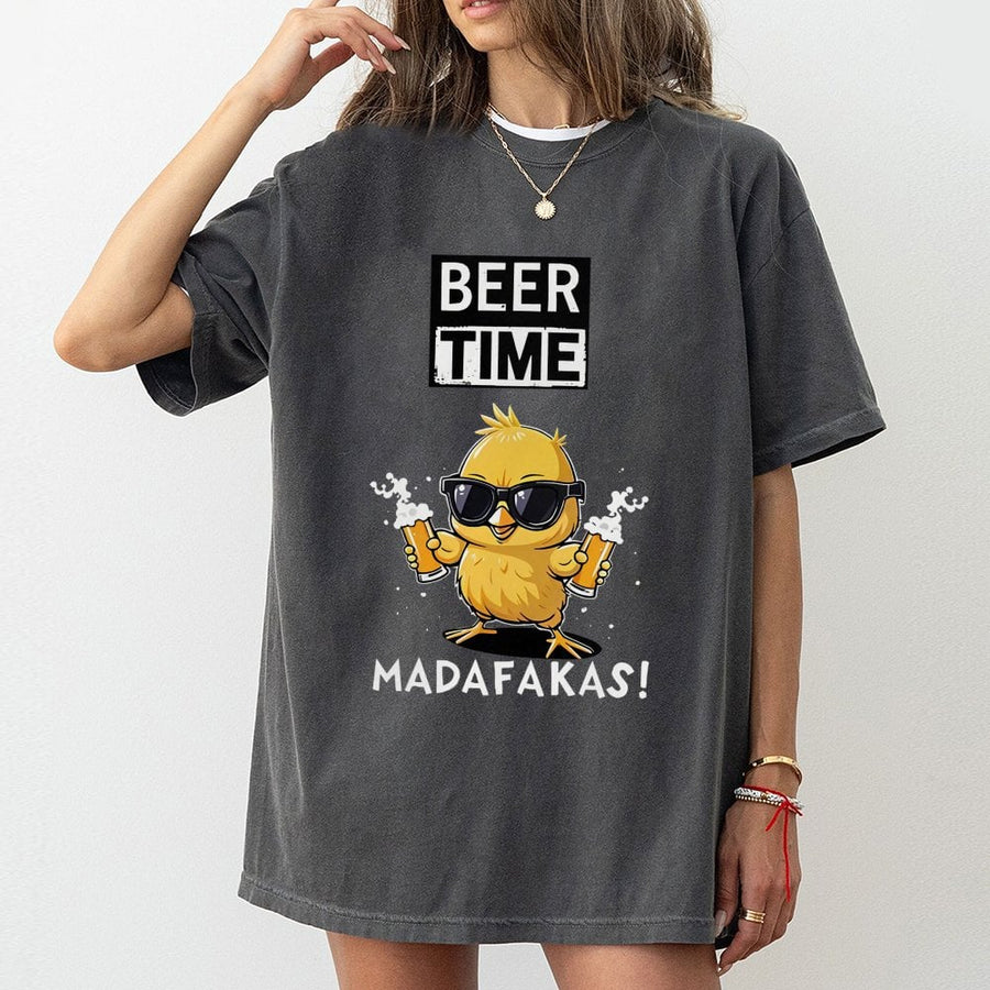 Beer Time Chick T-Shirt | Funny Chicken Drinking Beer Graphic | 100% Cotton Premium Tee | Unique Gift for Beer Lovers and Party Animals