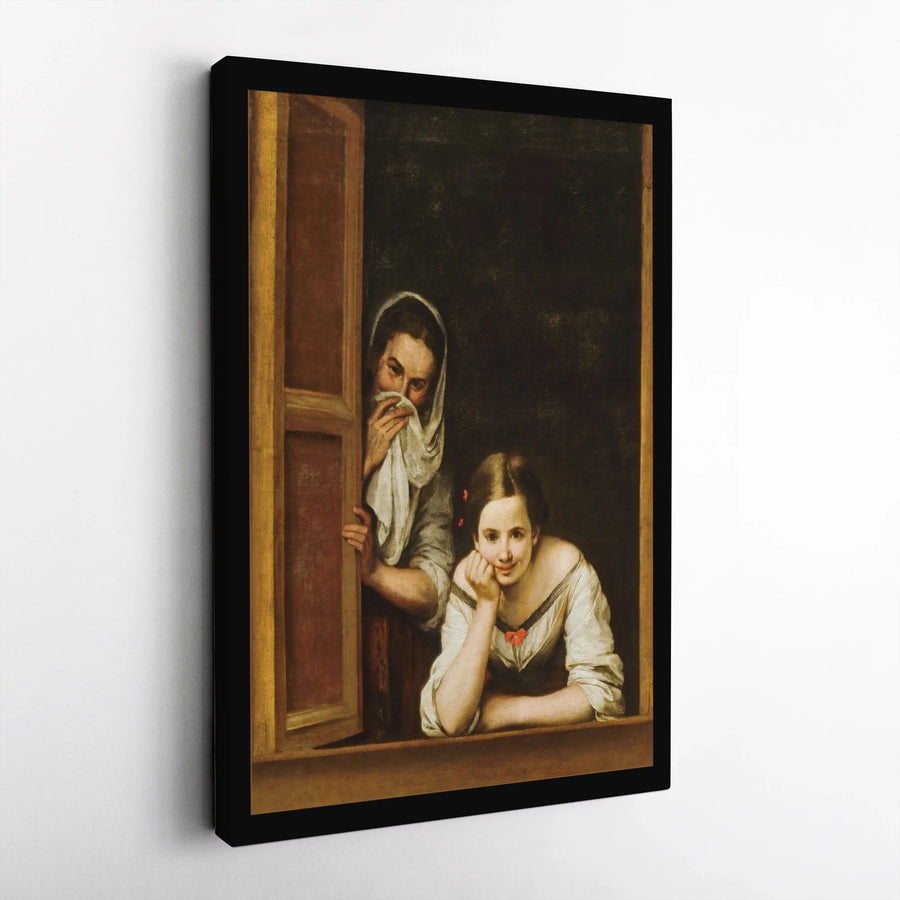 Murillo Women at a Window Canvas Wall Art | Famous Baroque Painting Replica | Premium Gallery Canvas | Collector's Fine Art Gift for Home Decor